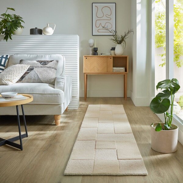 Bež ručno rađena vunena staza 60x230 cm Checkerboard – Flair Rugs