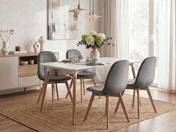 Blagovaonski set 1 + 4, bijeli stol ADRIA 120x80 cm + tamnosiva baršunasta stolica BORA