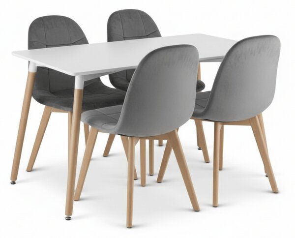 Blagovaonski set 1 + 4, bijeli stol ADRIA 120x80 cm + tamnosiva baršunasta stolica BORA