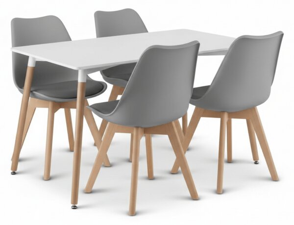 Blagovaonski set 1 + 4, bijeli stol ADRIA 120x80 cm + svjetlosiva stolica BALI MARK s nogama od bukve