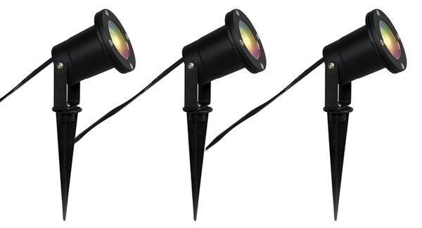 Set od 3 pametna vrtna reflektora na šiljku crna, uklj. kabel i utikač 200 cm IP65, uklj. Zigbee GU10 - Basic