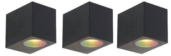 Set od 3 pametne zidne svjetiljke crne IP44 uklj. Zigbee GU10 - Baleno