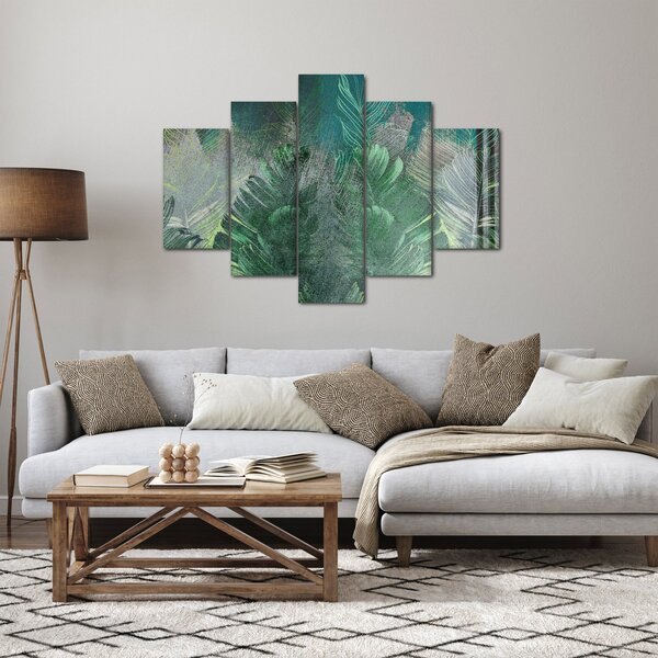 Slika - Betonska tekstura s lišćem (150x105 cm)