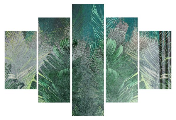 Slika - Betonska tekstura s lišćem (150x105 cm)