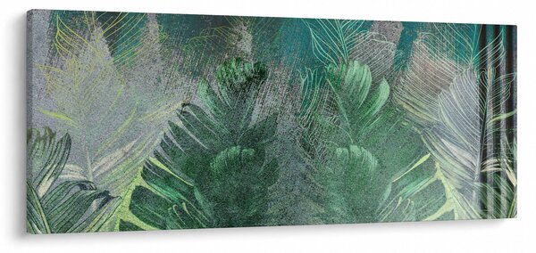 Slika - Betonska tekstura s lišćem (120x50 cm)