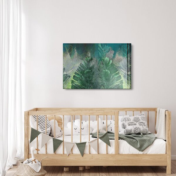 Slika - Betonska tekstura s lišćem (90x60 cm)