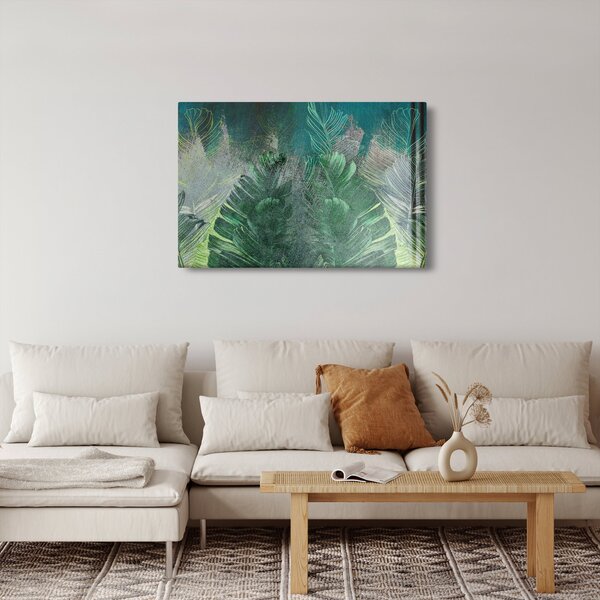 Slika - Betonska tekstura s lišćem (90x60 cm)