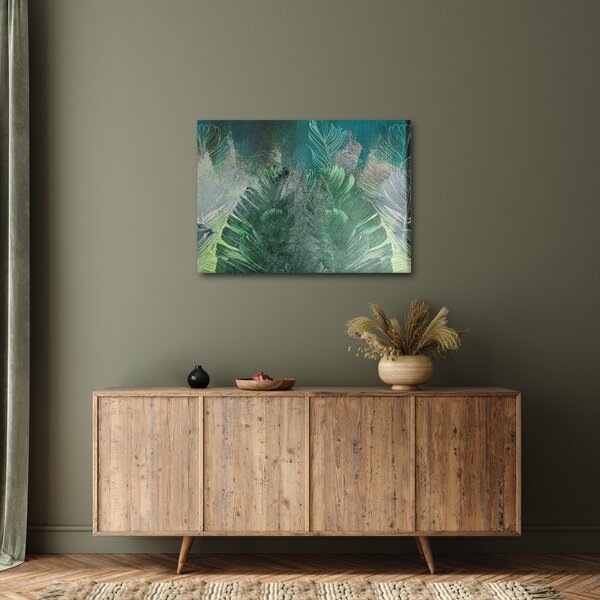 Slika - Betonska tekstura s lišćem (70x50 cm)