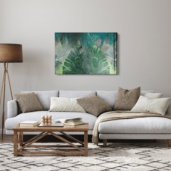 Slika - Betonska tekstura s lišćem (90x60 cm)