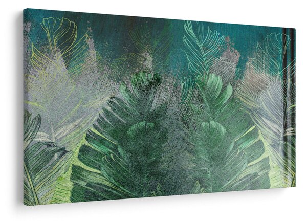 Slika - Betonska tekstura s lišćem (90x60 cm)
