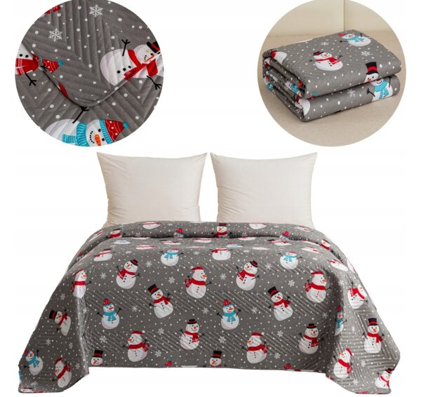 Prekrivač za krevet HAPPY SNOWMAN, sivi Dimenzije: 200 x 220 cm