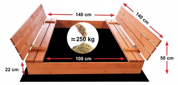 Dječji pješčanik na zatvaranje s klupama 140 x 140 cm impregniran