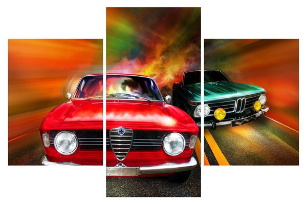 Slika - Retro trkaći automobili (90x60 cm)