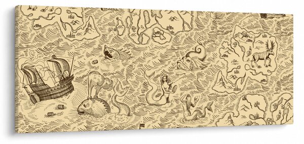 Slika - Stara karta, ilustracije (120x50 cm)