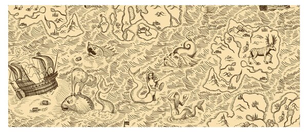 Slika - Stara karta, ilustracije (120x50 cm)