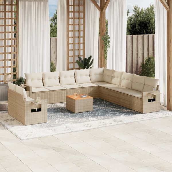 VidaXL 12-dijelni set vrtnih sofa od poliratana s jastucima bež