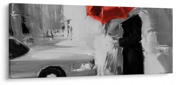 Slika - Zaljubljeni par ispod suncobrana, crvena (120x50 cm)