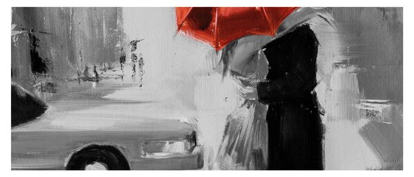 Slika - Zaljubljeni par ispod suncobrana, crvena (120x50 cm)