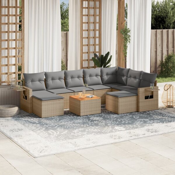 VidaXL 10-dijelni set vrtnih sofa s jastucima bež od poliratana