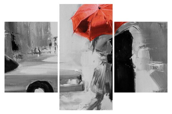 Slika - Zaljubljeni par ispod suncobrana, crvena (90x60 cm)