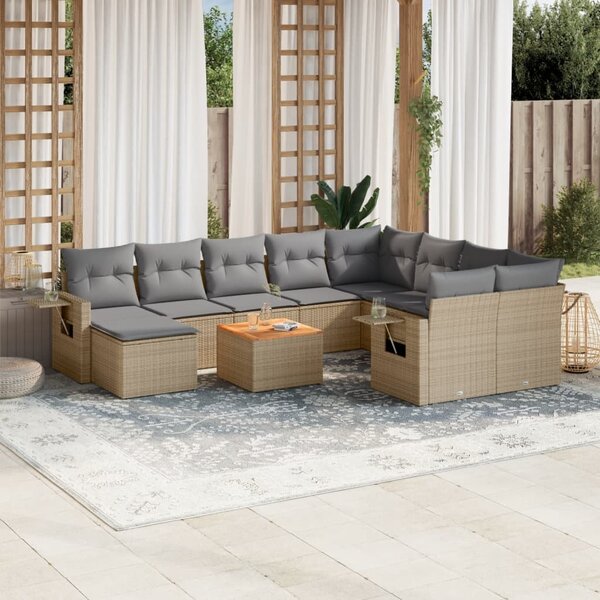 VidaXL 11-dijelni set vrtnih sofa od poliratana s jastucima bež