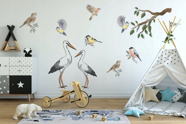 Kvalitetna zidna naljepnica za dječju sobu ili vrtić Ptice 80 x 160 cm