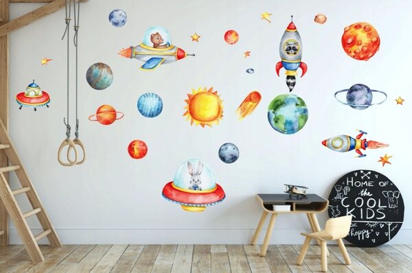 Raznobojna dječja zidna naljepnica s motivom svemira 80 x 160 cm