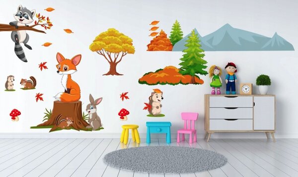 Raznobojna dječja zidna naljepnica Sretne šumske životinje 80 x 160 cm