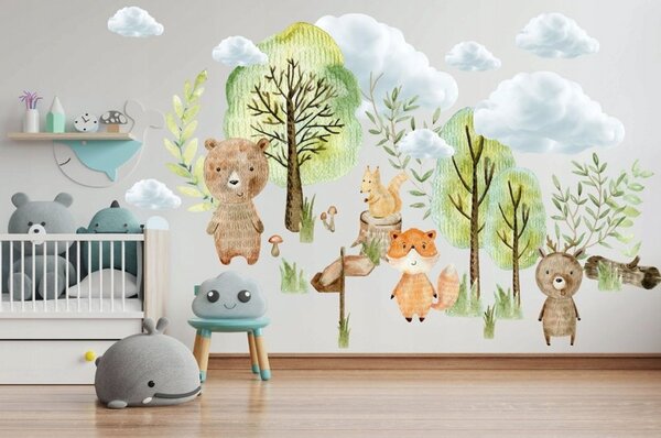 Jedinstvena i kvalitetna dječja zidna naljepnica Šumske životinje 60 x 120 cm