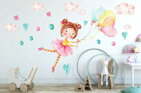 Dječja zidna naljepnica Djevojka s balonima 80 x 160 cm