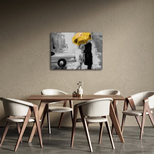 Slika - Zaljubljeni par ispod suncobrana, žuto (70x50 cm)