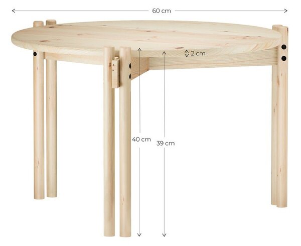 Crni okrugao stolić za kavu od masivnog bora ø 60 cm Sticks – Karup Design