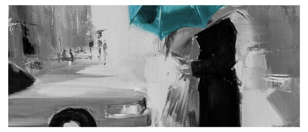 Slika - Zaljubljeni par s kišobranom, plavi (120x50 cm)