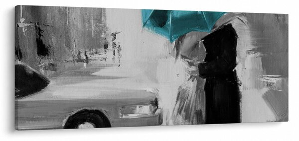 Slika - Zaljubljeni par s kišobranom, plavi (120x50 cm)