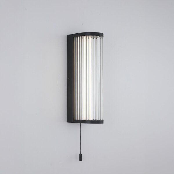 Searchlight LED zidna svjetiljka Rue, crna, IP44, metal, staklo, 3.000 K, prigušiva, Crno, kupaonica, Metal
