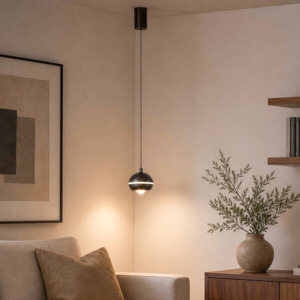 Searchlight LED viseća svjetiljka Meteor, 1 sijalica, crni nikl, metal, CCT, prigušiva, Sivo, Dnevni boravak/blagovaonica, Metal