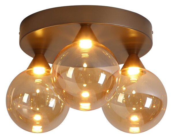 Searchlight LED stropna svjetiljka Opus Lux, 3 žarulje, bronca, jantarno staklo, CCT, prigušiva, Bronca / stari mesing, Dnevni boravak/blagovaonica, Staklo