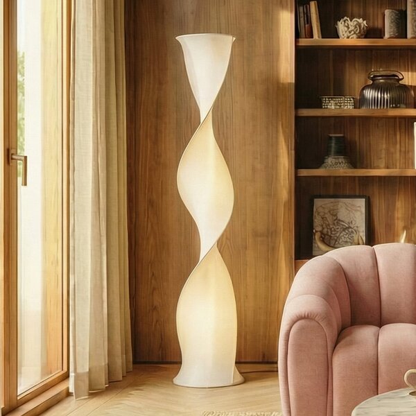 Lucande LED podna lampa Novelle, bijela, CCT, visina 137 cm, Ø 29 prigušiva, Bijela, Dnevni boravak/blagovaonica, Plastika