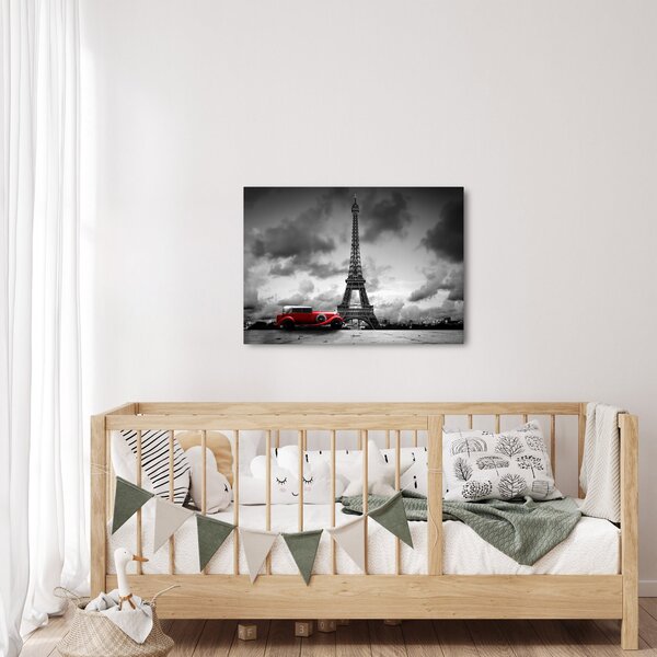 Slika - Eiffelov toranj i crveni auto (70x50 cm)
