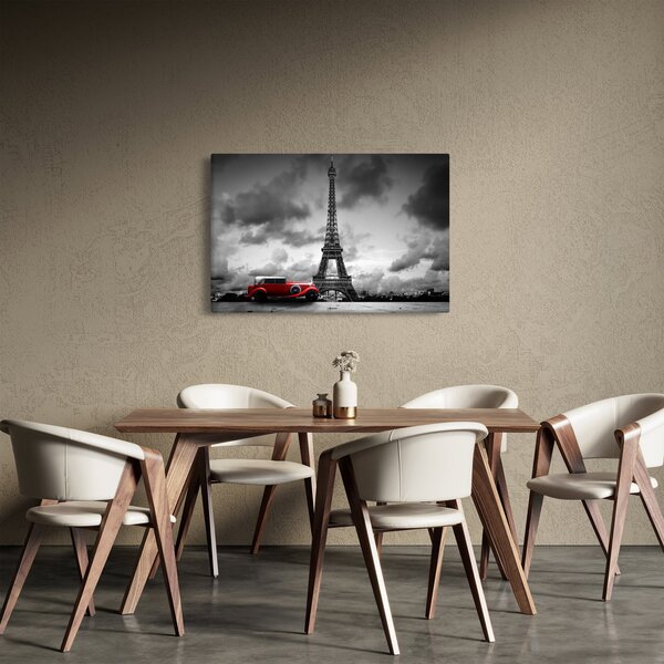 Slika - Eiffelov toranj i crveni auto (90x60 cm)