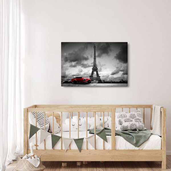 Slika - Eiffelov toranj i crveni auto (90x60 cm)