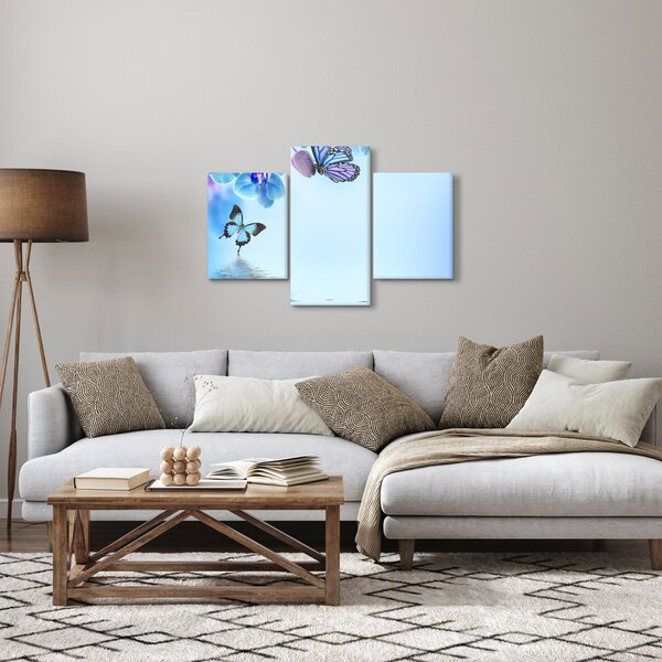 Slika - Leptir na cvjetovima orhideje, plavi (90x60 cm)