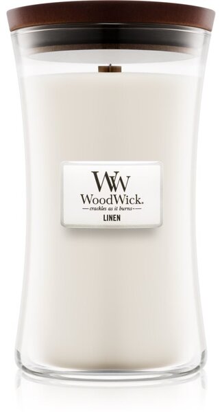 Woodwick Linen mirisna svijeća s drvenim fitiljem 609.5 g