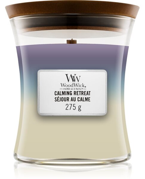 Woodwick Trilogy Calming Retreat mirisna svijeća s drvenim fitiljem 275 g