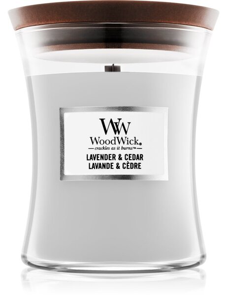 Woodwick Lavender & Cedar mirisna svijeća s drvenim fitiljem 275 g