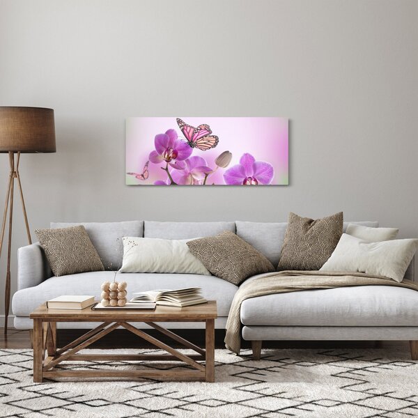 Slika - Leptir na cvjetovima orhideje, lila (120x50 cm)