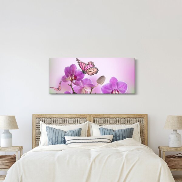 Slika - Leptir na cvjetovima orhideje, lila (120x50 cm)