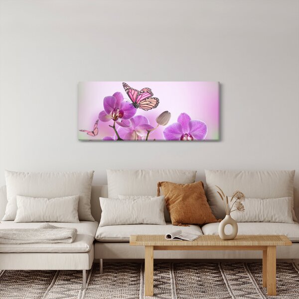 Slika - Leptir na cvjetovima orhideje, lila (120x50 cm)