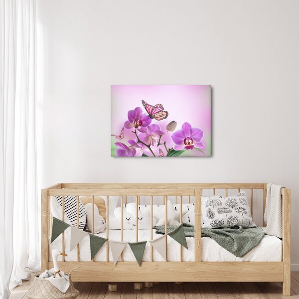 Slika - Leptir na cvjetovima orhideje, lila (70x50 cm)