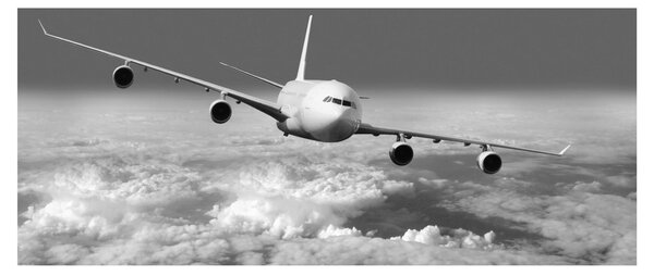 Slika - Avion u oblacima, crno-bijeli (120x50 cm)